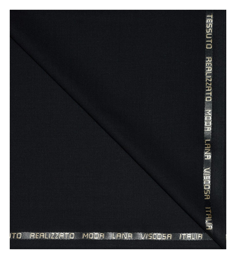 FRANCINI Luxury Italian Clothes with Wool Blend Black coloured & Solid pattern Unstitched Trouser Fabric - 1.25 mts - MADE IN ITALY / VV2278
