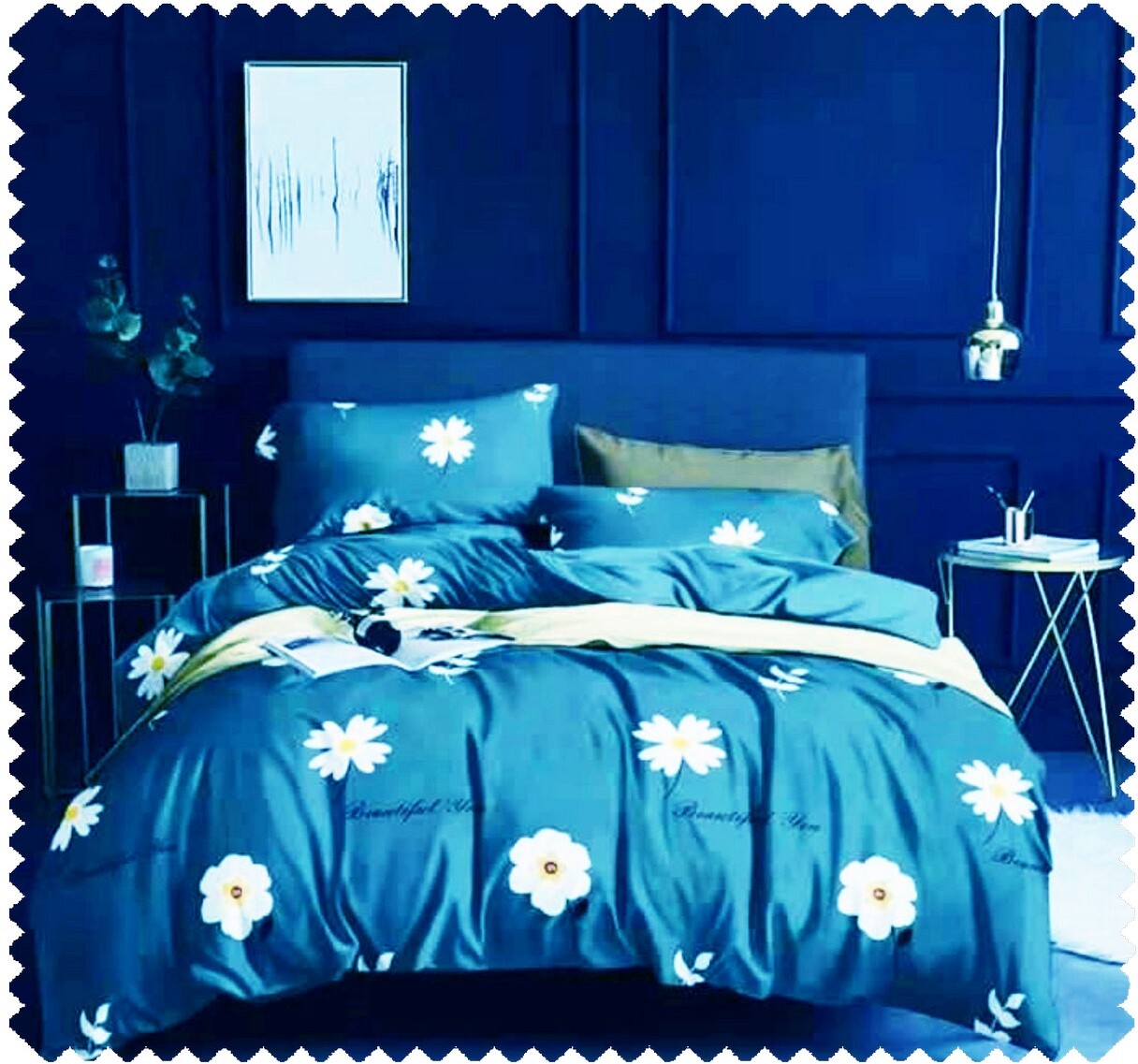 " Weaves Empire " 9.0 Feet x 9.0 Feet (King Size) 100 % Cotton Blue Colour Double Bed Set With Two Stitched Pillow Covers ( 46 cm x 69 cm ) / VV6084