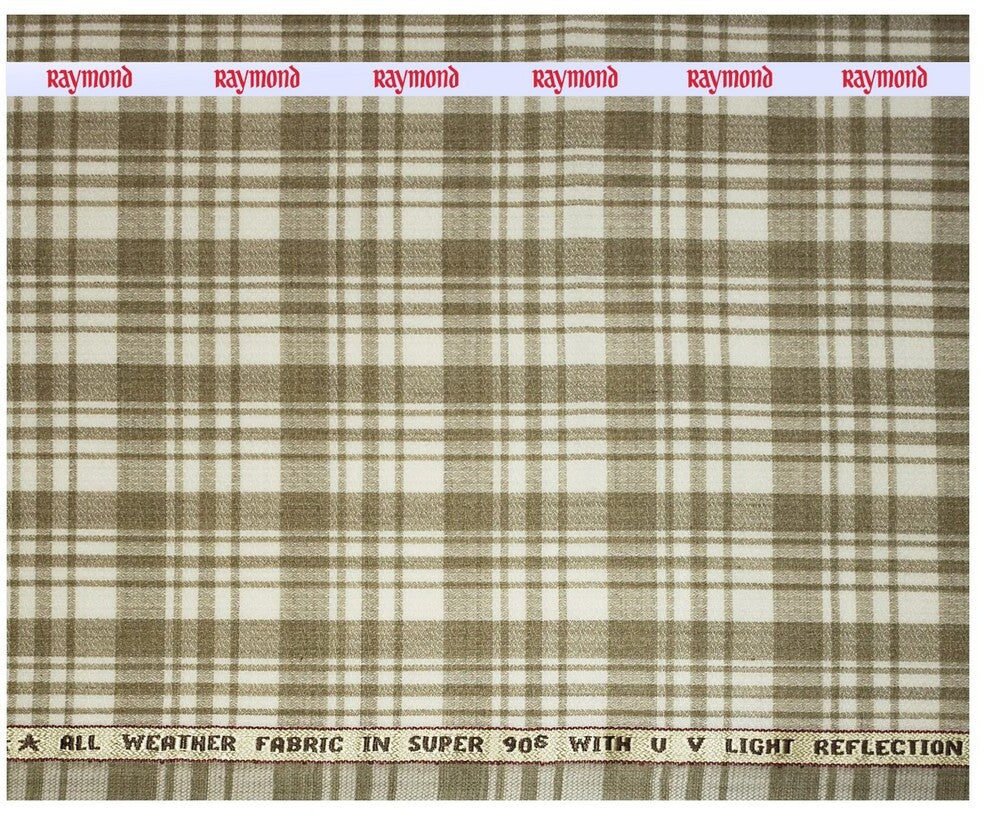 RAYMOND SUPER 90's MERINO WOOL TECHNO FRESH BEIGE CHECKERED WITH ALL WEATHER FABRIC + UV LIGHT REFLECTION + ANTI MICROBIAL (ANTI CORONA) STAIN RESISTANT + SILKY TOUCH FUTURE UNSTITCHED TROUSER FABRIC - 1.3 METRES / VV5259