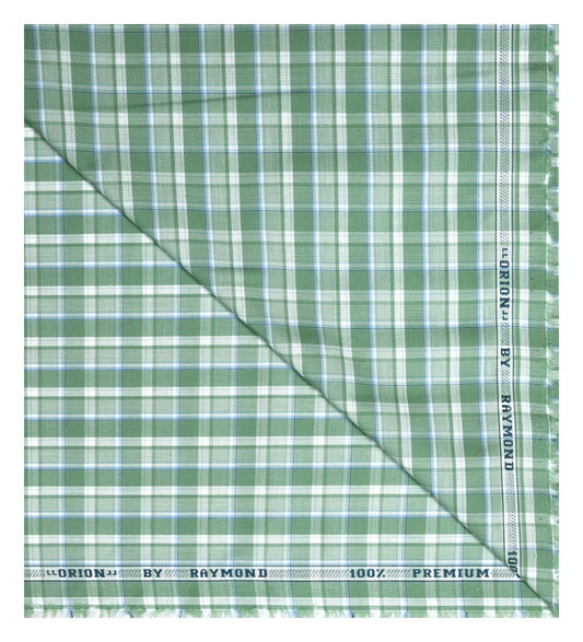 Raymond 100% Premium (Giza) Cotton Checkered Green (Emerald) colour Unstitched Shirt Fabric - 1.60 mts / VV2235