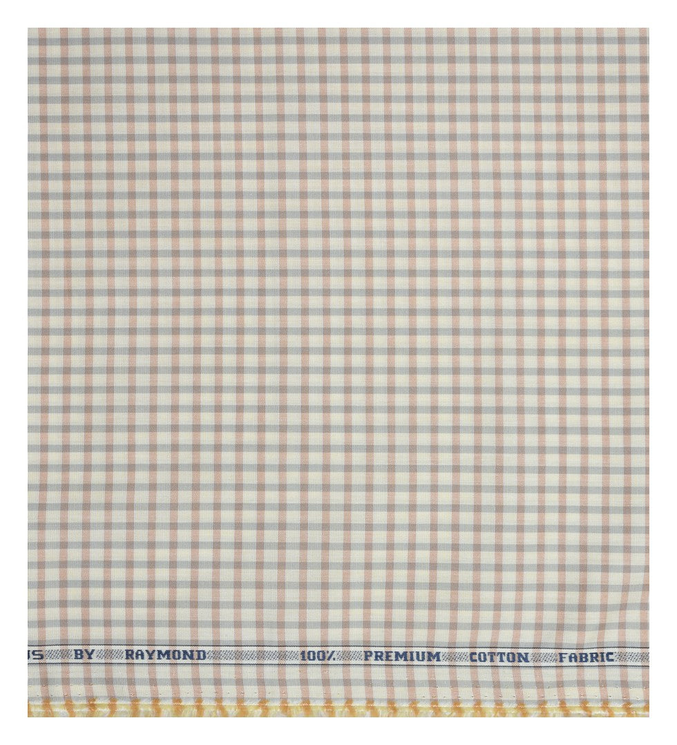 Raymond 100% Premium (Giza) Cotton Checkered Orange (Salmon) colour Unstitched Shirt Fabric - 1.60 mts / VV2243