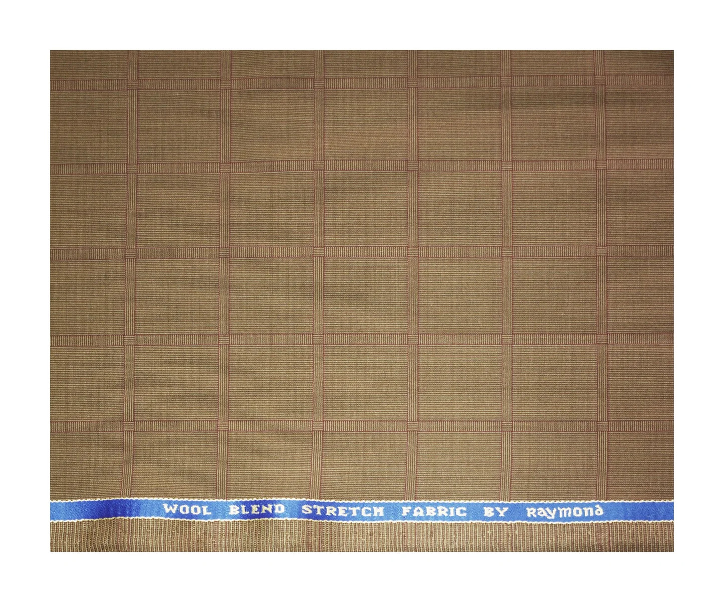 RAYMOND BEIGE CHECKERED WITH STRETCH & WOOL BLENDED UNSTITCHED TROUSER FABRIC - 1.3 METRES / VV5295