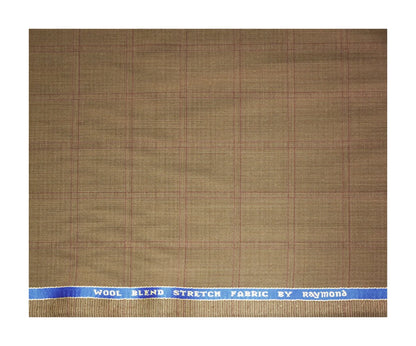 RAYMOND BEIGE CHECKERED WITH STRETCH & WOOL BLENDED UNSTITCHED TROUSER FABRIC - 1.3 METRES / VV5295