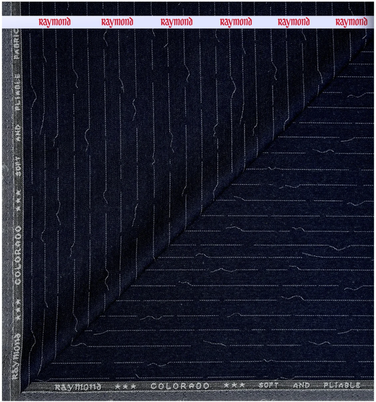 RAYMOND "FOR ALL SEASONS WEAR" POLYVISCOSE NAVY BLUE COLOURED STRIPED UNSTITCHED TROUSER FABRIC - 1.3 METERS. / VV6587A