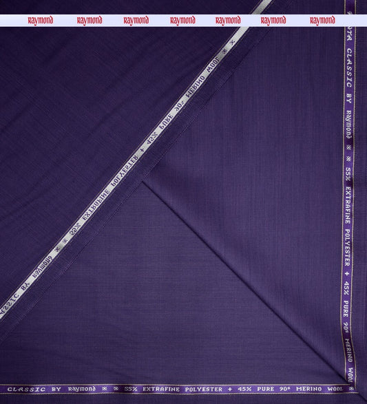 RAYMOND PENTA CLASSIC COLLECTION SUPER 90'S PURE MERINO WOOL PURPLE COLOURED PLAIN UNSTITCHED TROUSER FABRIC -1.3 METRES / VV6637