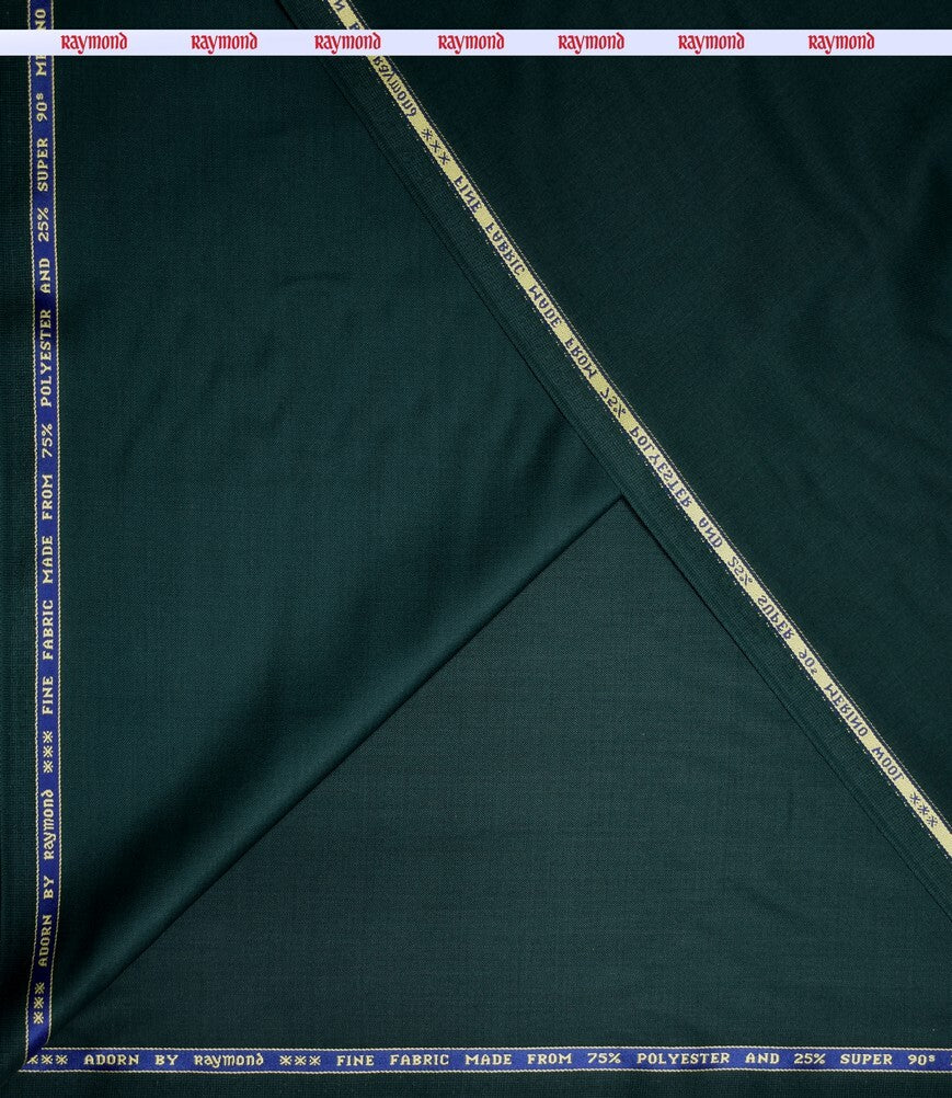 RAYMOND ADORN COLLECTION SUPER 90'S PURE MERINO WOOL GREEN COLOURED PLAIN UNSTITCHED TROUSER FABRIC -1.3 METRES / VV6644